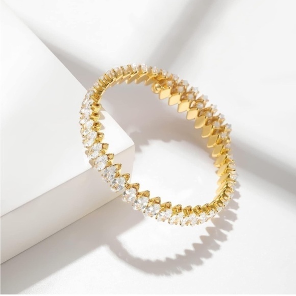 Gold 14k Gold Plated Cubic Zirconia Cuff Bracelet - Picture 2 of 3